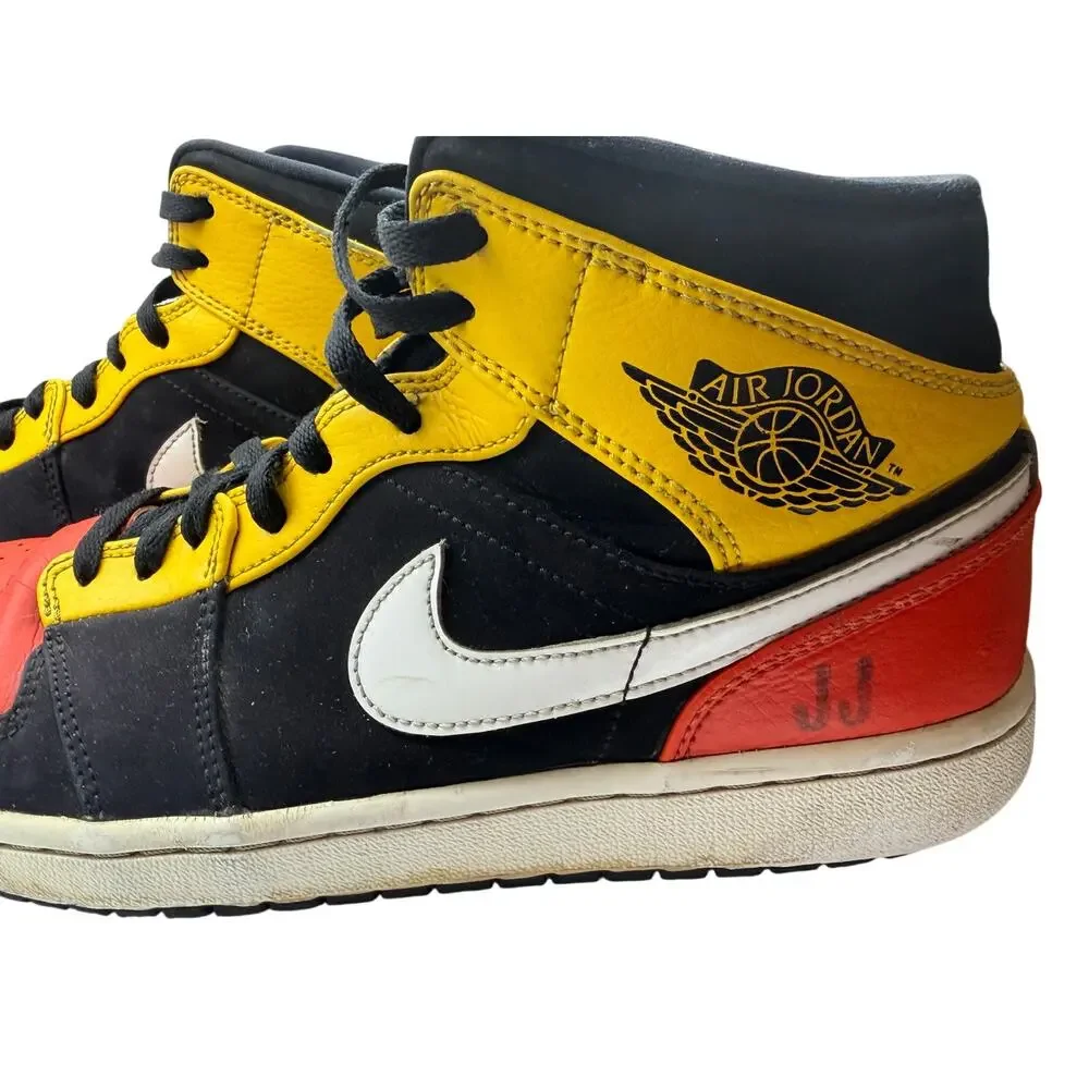 Nike Air Jordan 1 Mid Black Yellow Red Sneakers Men's Size 9.5 852542-087